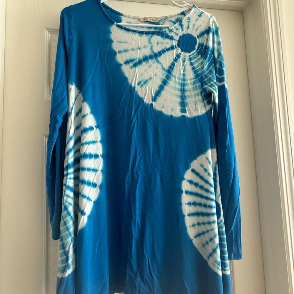 Soft Surroundings Blue and White Tie-Dye Long Sleeve Tunic